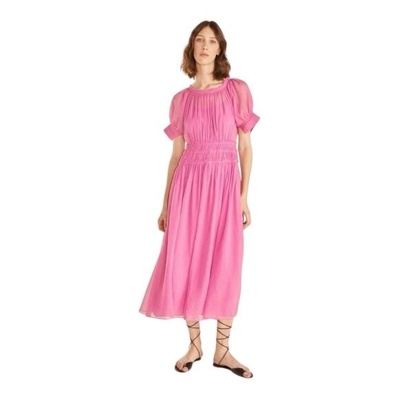 Rebecca Taylor Short Sleeve Pleated Silk Dress Orchid Size 6 - Picture 1 of 8